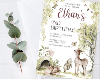 Woodland Animals Invitation, Editable Woodland Birthday Invitation, Editable invitation, Woodland Personalized invitation, Instant download