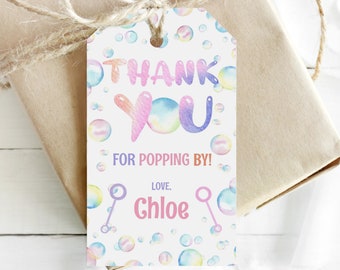 BUBBLE birthday party Thank you cards that you edit in Corjl. Bubble Favor cards, Personalized thank you tags, Bubble party gift tags - BBP3