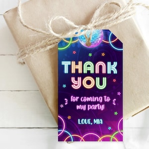 Glow Party Thank you cards Glow Favor cards Gift tags Editable disco thank you tags Personalized thank you tags Printable tags neon- GGB1