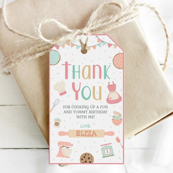 Baking Birthday Thank You Cards, Editable Cooking Party Gift Tags, Cupcake Party Tags, Personalized Thank You Tags Printable Tags  BBP1