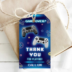 Etiquetas de agradecimiento de fiesta de videojuegos Etiquetas de favor Etiquetas de regalo de jugador Etiquetas de juego editables Etiquetas de agradecimiento personalizadas Etiquetas de jugador imprimibles VGP2