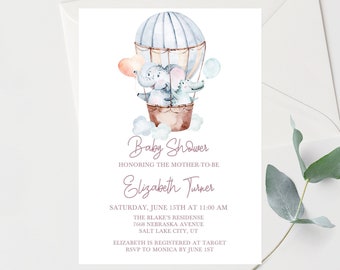 Editable Hot Air Balloon Baby Shower Invitation Boys Baby Shower Invitation Editable Baby Shower Invitation Neutral Baby Shower Invite ES