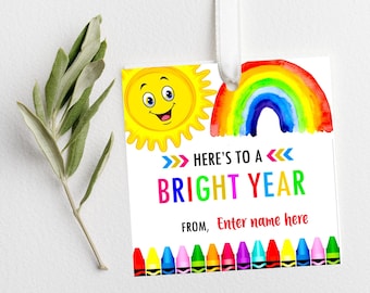 First Day of School Favor Tag Back to School Gift Tags for Instant Editing Colorful Teacher Tag First Day Happy Gift Tag Instant Download