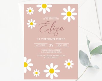 Editable Daisy Birthday Party Invitation Boho Daisy Birthday Invite Daisy Birthday Invitation Template Printable Instant Download DO