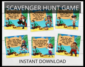 Scavenger Hunt Game for kids -  print now or edit treasure hunt game, Instant download scavenger hunt, Pirate games, Pirate party games