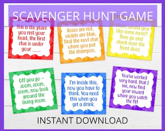 Scavenger Hunt Game - Print as is or edit the text! Treasure hunt game, Instant download, birthday party games, girls party games, boys game