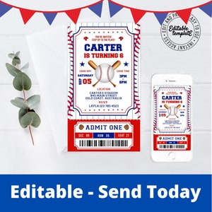 Baseball Einladung Baseball-Einladung zur Geburtstagsparty Baseball-Einladungskarte Baseball-Einladung Baseball-Geburtstags-Einladung Sofort bearbeiten und herunterladen