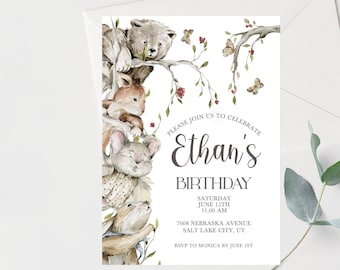 Baby Animals Birthday Invitation with Tags Woodland Animals Invitation Cute Animals Birthday Invitation Forest Animals Invitation