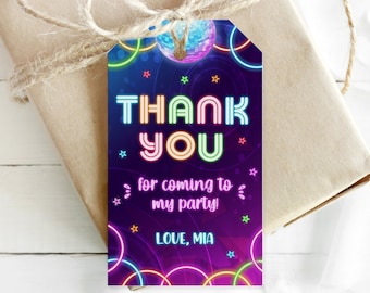 Glow Party Thank you cards Glow Favor cards Gift tags Editable disco thank you tags Personalized thank you tags Printable tags neon- GGB1