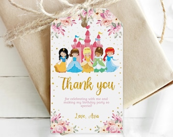 Princess Thank you cards edit in Corjl. Favor cards Gift tags Editable tags Personalized thank you tags Printable tags Princess  PPT5