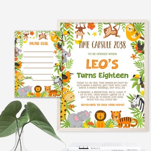 Cápsula do tempo para festa de aniversário da selva, 1º aniversário, animais da selva, cápsula do tempo para o primeiro aniversário, tema da selva - JBP8