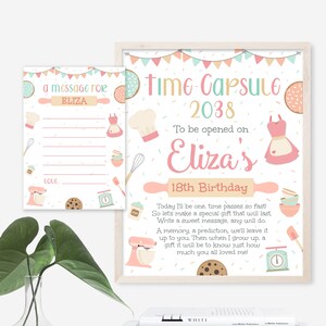 Cápsula do tempo para festa de aniversário de cozimento editável, decoração de festa de aniversário de cozimento, festa de aniversário de culinária, festa de cozimento de cupcake, download instantâneo BBP1