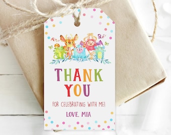 Little Monsters Thank you cards edit in Corjl Favor cards Monster Gift tags Editable Little Monster tags Personalized thank you tags LMP7