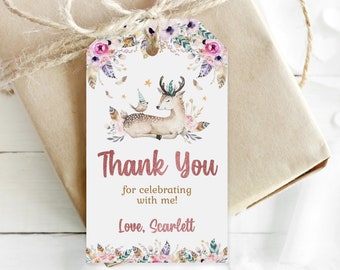 Editable Deer Thank You Tags Boho Favor Tags Woodlands Gift Tag Editable Tags Personalized Thank You Tags Editable Thank You Tags - BOH3