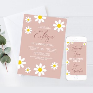 Daisy Birthday Invitation Editable Boho Daisy Birthday Invite Pink Daisy Party Invitation Template Printable Instant Download DO