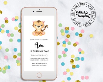 Tiger Invitation Tiger Cub Birthday Invitation Editable Tiger Electronic Birthday Invitation Tiger Theme Text Evite Tiger Birthday Party