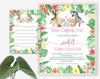 Time capsule that you edit yourself, Instant download time capsule, 1st birthday, First birthday time capsule, Jungle animal - PZT1