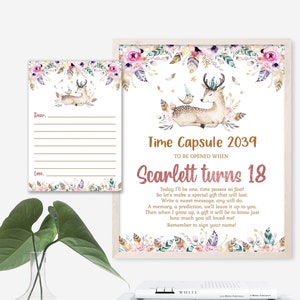 Cápsula do tempo Boho Cápsula do tempo dos cervos Cápsula do tempo e cartões de notas correspondentes Cápsula do tempo do primeiro aniversário para impressão Download instantâneo