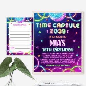 Cápsula do tempo brilhante que você mesmo edita. Cápsula do tempo de download instantâneo NEON. Parte do primeiro aniversário Cápsula do tempo do primeiro aniversário Disco- GGB1