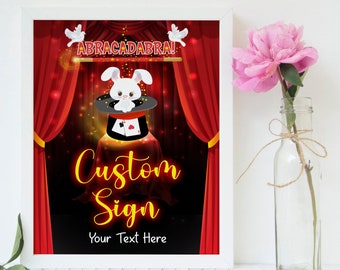 Cartello per festa di compleanno con mago, cartelli modificabili per festa di compleanno con mago, Cartello per festa di compleanno con spettacolo di magia, cartellini stampabili con mago, MBP6