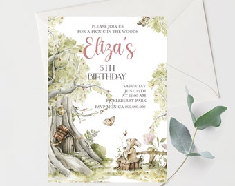 Woodland Invitation Editable Woodland Birthday Invitation Editable invitation Instant download Forest Personalized invitation bear