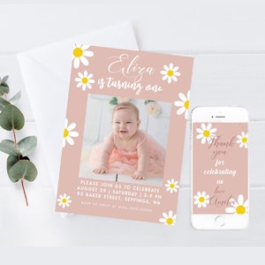 Daisy Invitation Editable Photo Daisy Birthday Invite Daisy Birthday Invitation Boho Pink Flower Invitation Printable Template DO