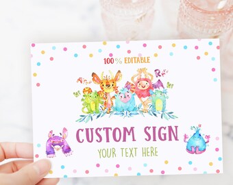 MONSTER Party signs you can personalize with your own text for your monster birthday. Custom party signs using your phone or tablet - LMP7