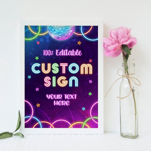 Glow in the dark 5 x signs you can personalize for your glow party. Editable glow birthday party signs using your phone or tablet Glow GGB1