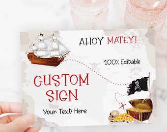 Pirate Party Signs 100% Editable Text Pirate Birthday Party Sign in 4 sizes included Custom Pirate Party Signs  - THP7