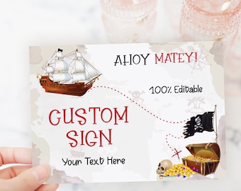 Pirate party signs, 100% editable text, Pirate birthday party sign in 4 sizes included! Custom party signs using your phone or tablet - THP7