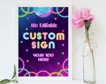Glow in the dark 5 x signs you can personalize for your glow party. Editable glow birthday party signs using your phone or tablet Glow GGB1