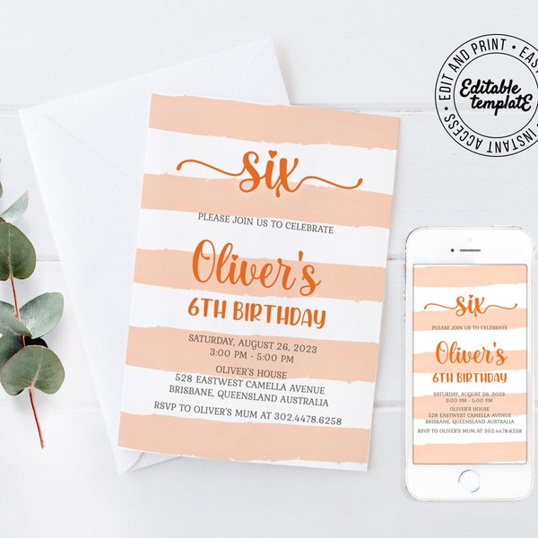 ORANGE stripes Colours are editable so you choose! ORANGE stripes Digital Invitation that you can easily change and print yourself instantly