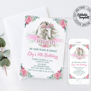 PONY Invitation, Horse birthday Invitation template you can personalize and print yourself using corjl. PONY invitation HBP9 image 1