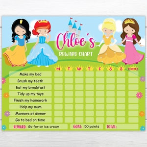 Grafico modificabile delle ricompense delle principesse Grafico modificabile dei compiti per le ragazze da modificare e stampare immediatamente Grafico modificabile dei compiti per bambini Grafico comportamentale