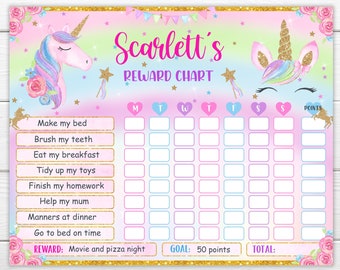 Personalised Unicorn Reward Chart & Pen with or without photo 