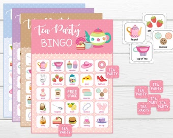 BINGO for kids Tea Party in 4 colours! BINGO GAME Printable bingo game for girls Instant download party game Bingo game for child's party