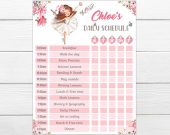 Ballerina daily schedule chart Instant Editable Home school chart Personalise save and print instantly. Daily schedule chart Home Routine
