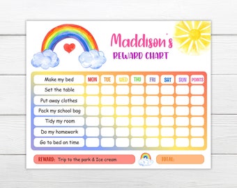 Editable Rainbow Reward Chart Girl Rainbow Chart Children's Editable Reward Chart Rainbow Behaviour Chart Daily Chore Chart