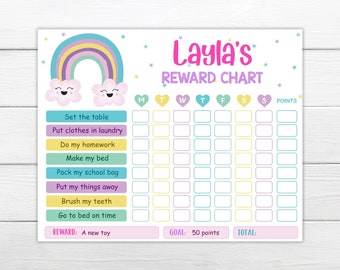 Editable Rainbow Reward Chart Boho Rainbow Chart Pastel Rainbow Chore Chart Children's Editable Reward Chart Rainbow Behaviour Chart