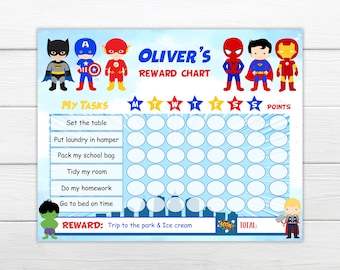 Editable Superhero Reward Chart Boys Chore Chart Instant Print Boys Reward Chart Superhero Good Behaviour Chart Instant Download