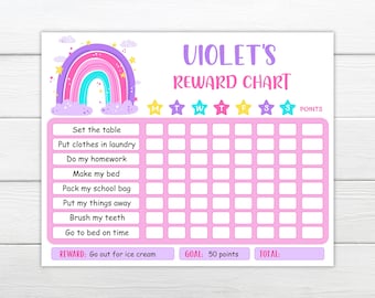 Girls Reward Chart Girls Chore Chart Editable Chore Chart Children's Editable Chore Chart Editable Behaviour Chart Rainbow Reward Chart