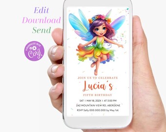 Editable Fairy Invitation, Woodland Fairy Pixie Instant Birthday Invitation,Electronic fairy invitation, Instant download, Fairies Invite EF