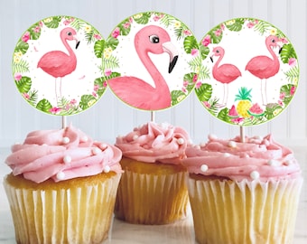 FLAMINGO party cupcake toppers for instant downloading and printing, FLAMINGO cake toppers, Cupcake party toppers, Birthday toppers  FBP8