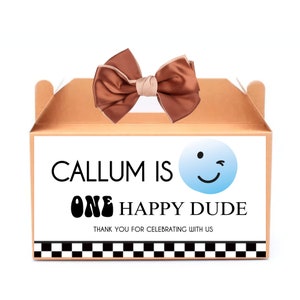 Een gelukkige kerel verjaardag Gable Gift Box Label glimlachend gezicht Gable Box Label Jongens eerste verjaardag gunst Label Instant Download HD1