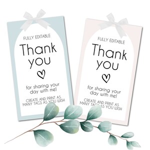 Bearbeitbare Geschenkanhänger Jeder Anlass Bogen Danke Tags Bearbeitbar und Sofortdruck Favor Tags 4 Farben Danke Tags Sofort bearbeiten und herunterladen