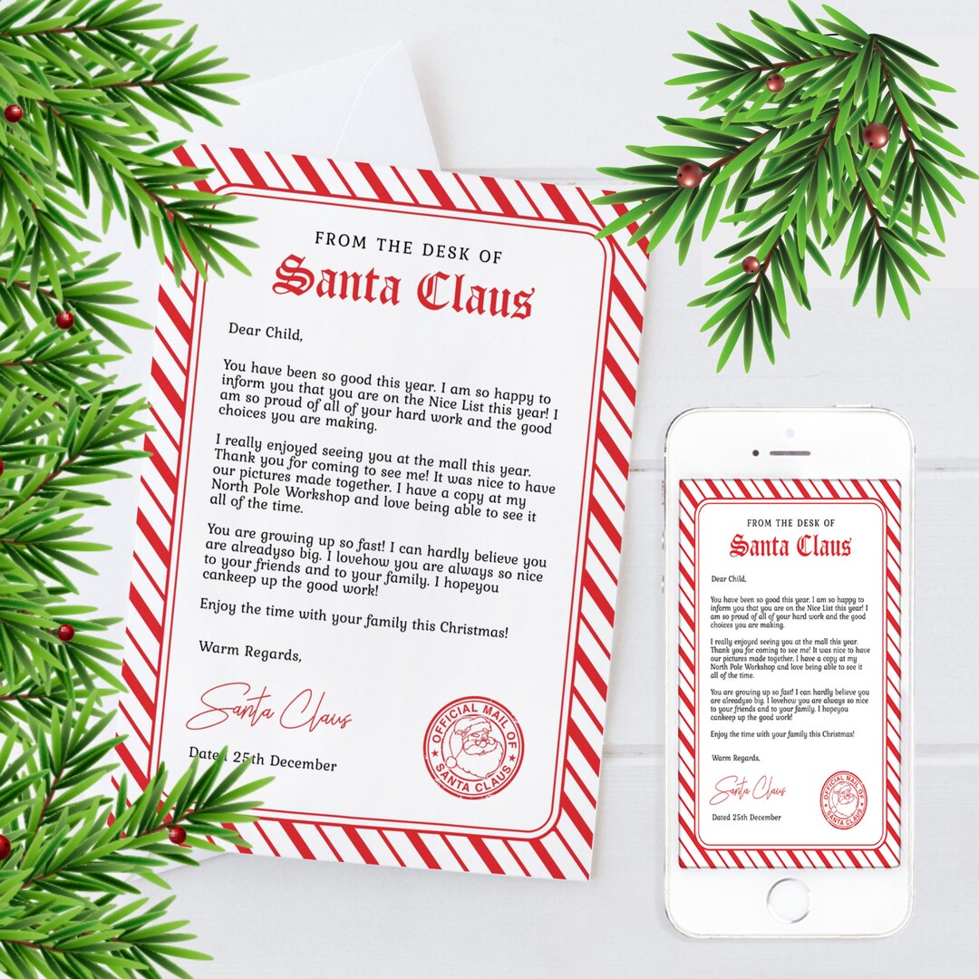 Editable Official Letter From Santa Claus & Nice List Certificate ...