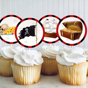 Pirate party cupcake toppers for instant printing. Toppers TREASURE HUNT cake toppers Cupcake party toppers Birthday party toppers,  THP7