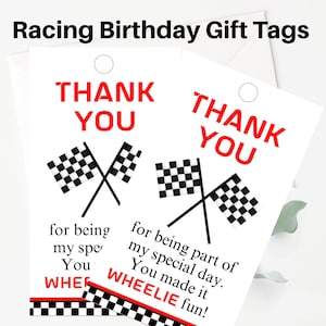 Raceauto verjaardag cadeau tags, geblokte vlag dank u kaarten, Boy's Race verjaardag gunst Tags, Racing dank u etiketten Instant Download RC
