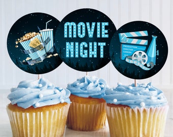 Movie night party cupcake toppers for instant printing MOVIE night toppers, cupcake party toppers, birthday party toppers, cake topper MNB6