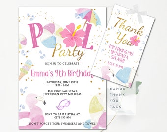 Invitación editable para fiesta en la piscina Invitación para fiesta de natación Invitación para fiesta de cumpleaños en la piscina Invitación para fiesta de cumpleaños rosa Invitación para piscina Descarga instantánea